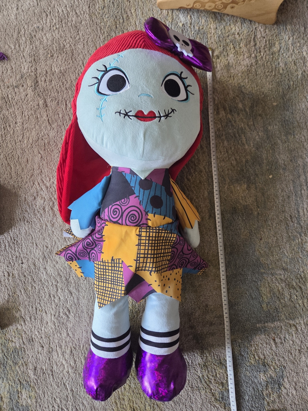 Sally-Inspired Patchwork Doll Plush with Red Hair